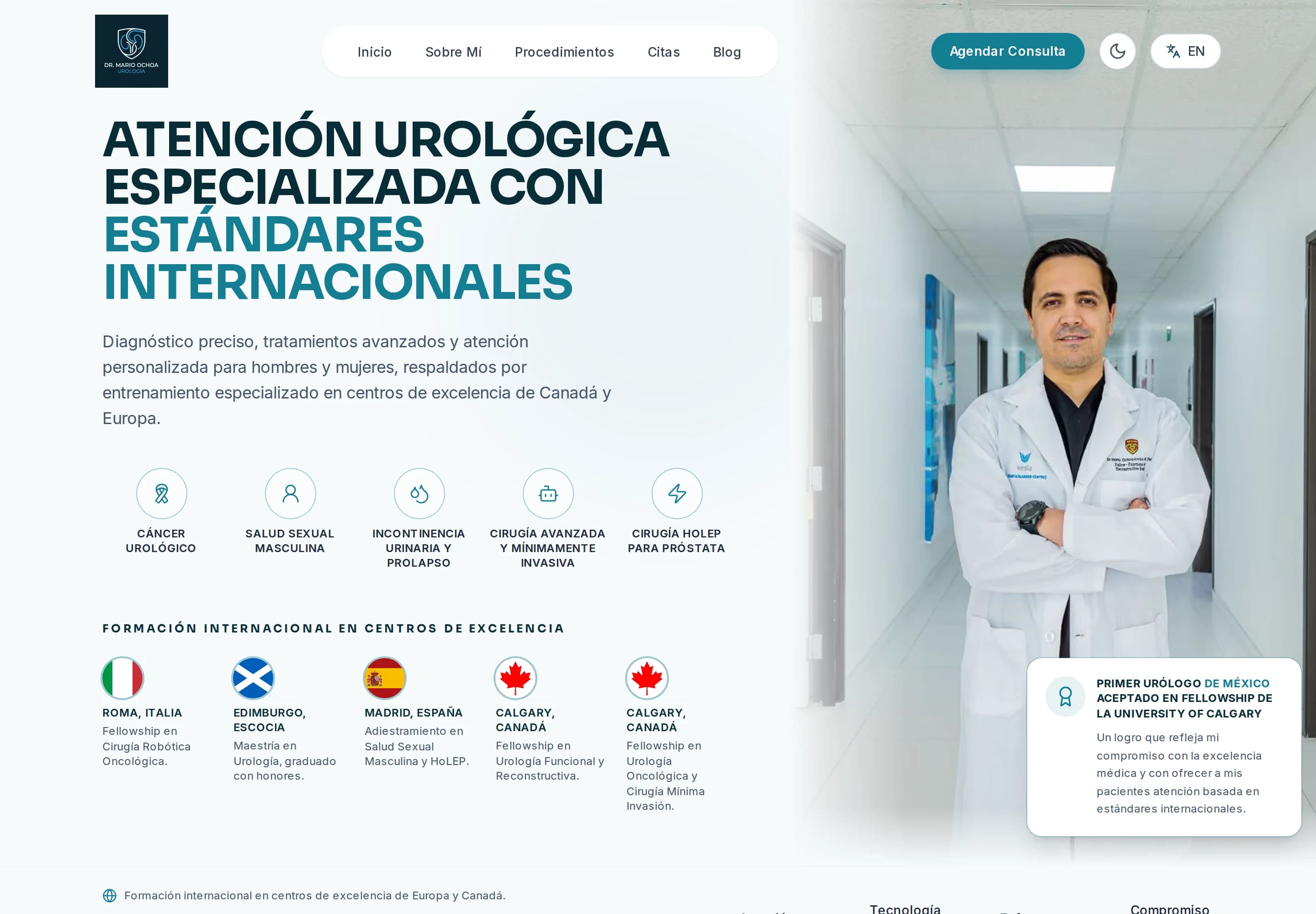 Sitio web de urología con identidad azul petróleo